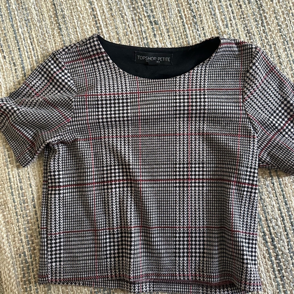 Topshop Petite Black and White Checkered Top